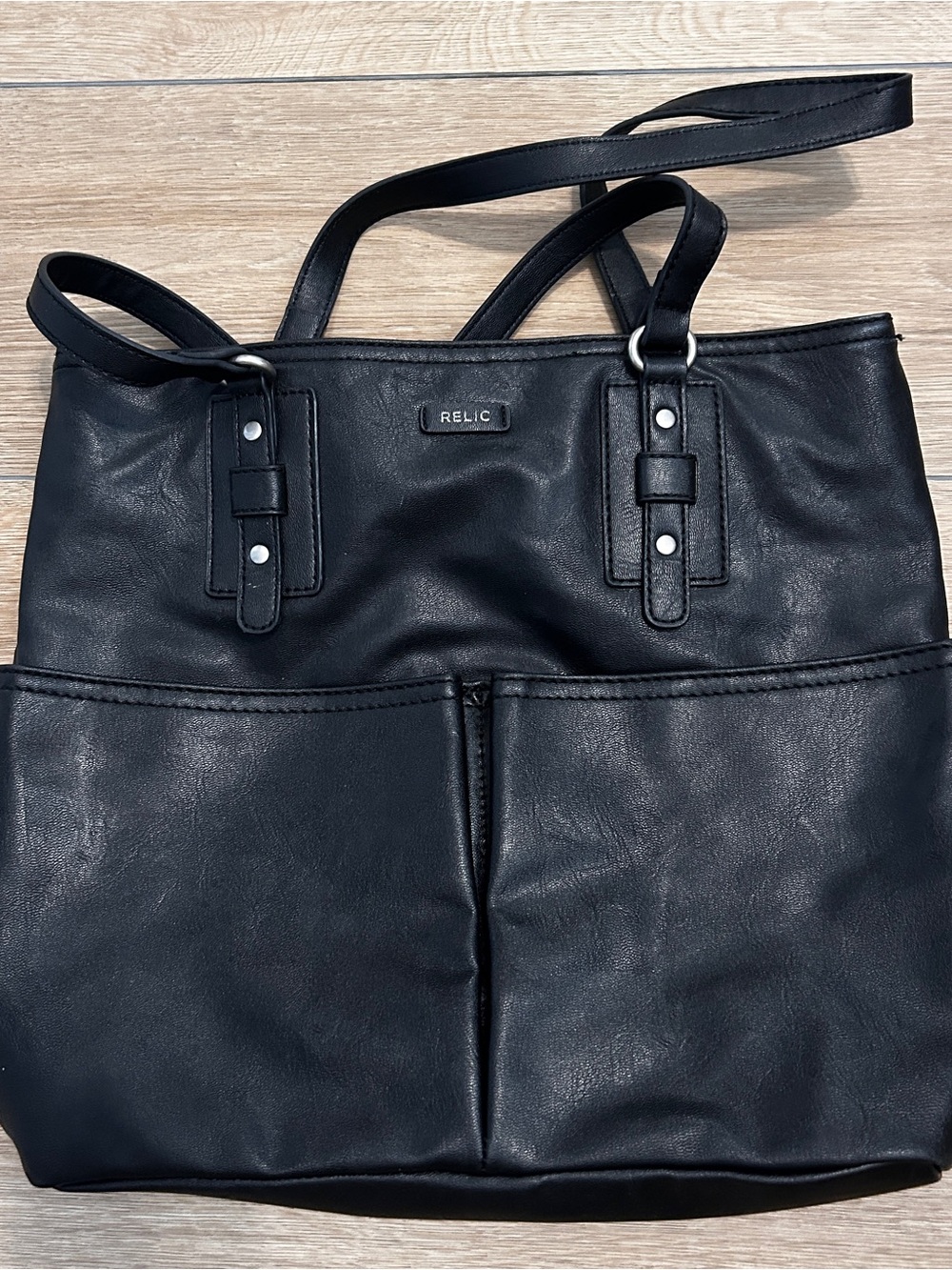 Relic Black Faux Leather Laptop Tote with Dual Straps